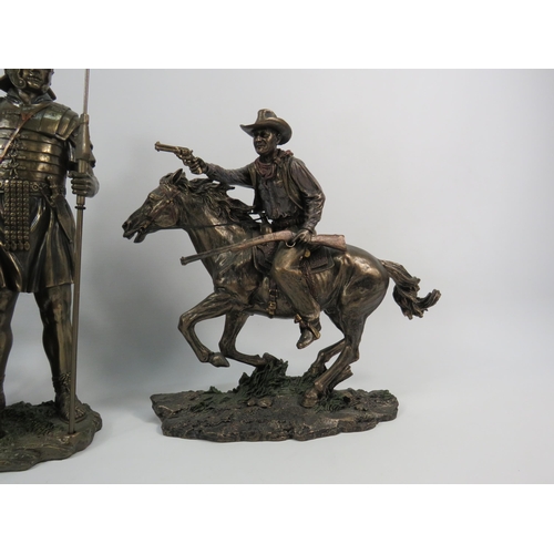 86 - Two Large Veronese bronze effect sculptures Knights Templer and Roman Legion Soldier plus a John Way... 