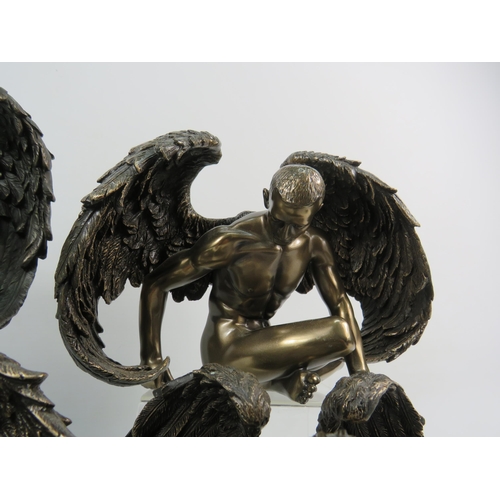 114 - Nemesis Now Lucifer the Fallen Angel figurine plus three other Bronze effect Angels.