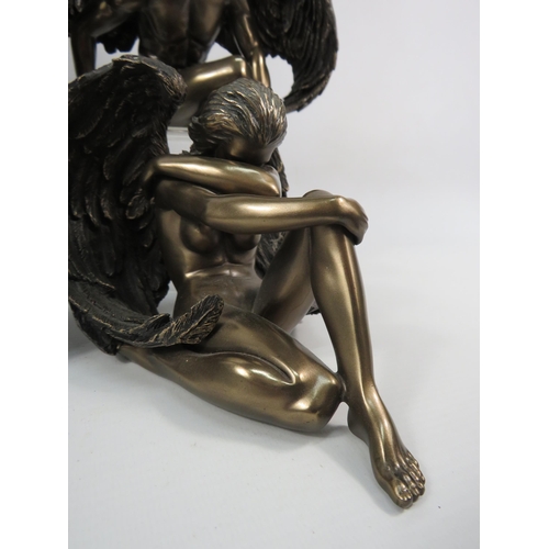 114 - Nemesis Now Lucifer the Fallen Angel figurine plus three other Bronze effect Angels.