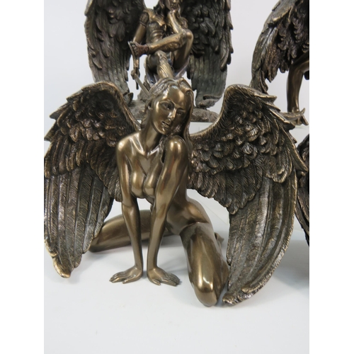 114 - Nemesis Now Lucifer the Fallen Angel figurine plus three other Bronze effect Angels.