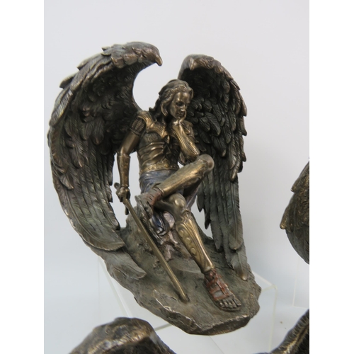 114 - Nemesis Now Lucifer the Fallen Angel figurine plus three other Bronze effect Angels.