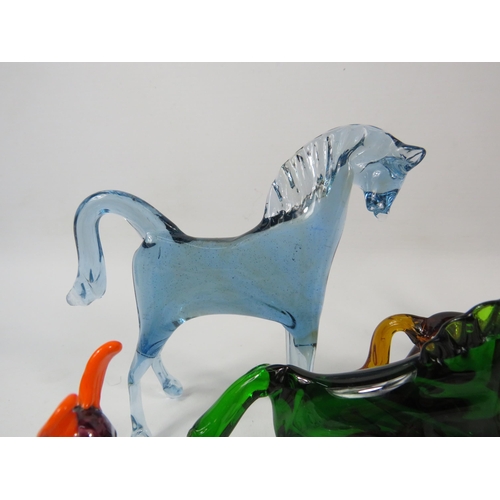 116 - Selection of art glass animals and birds including a Uranium murano glass horse.