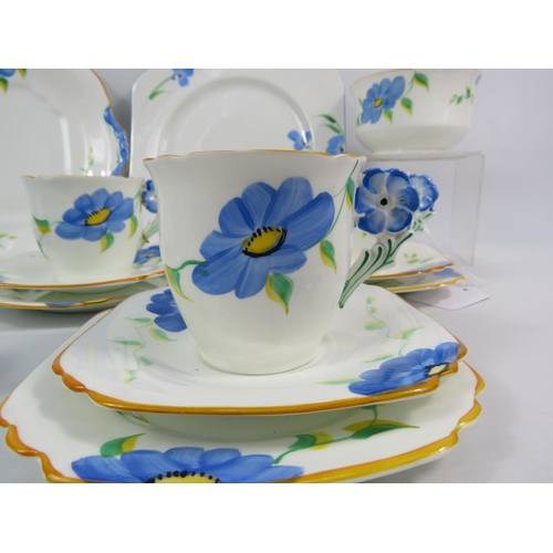 93 - Art Deco Collingwood China Blue Daisy part tea set plus a Cauldon china coffee cup and saucer.