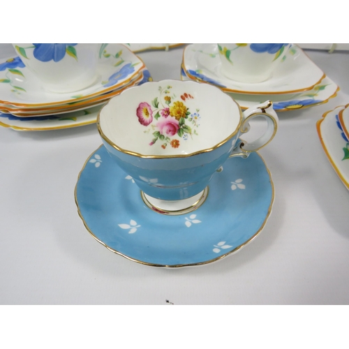 93 - Art Deco Collingwood China Blue Daisy part tea set plus a Cauldon china coffee cup and saucer.