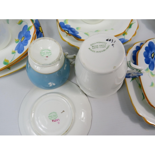 93 - Art Deco Collingwood China Blue Daisy part tea set plus a Cauldon china coffee cup and saucer.