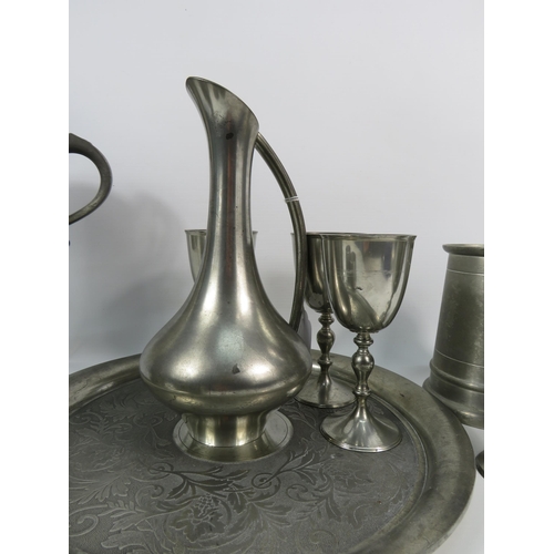 94 - Royal Selangor Pewter Tray, Wines glasses, jug and Tankards etc.