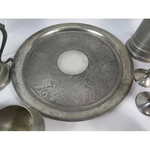 94 - Royal Selangor Pewter Tray, Wines glasses, jug and Tankards etc.