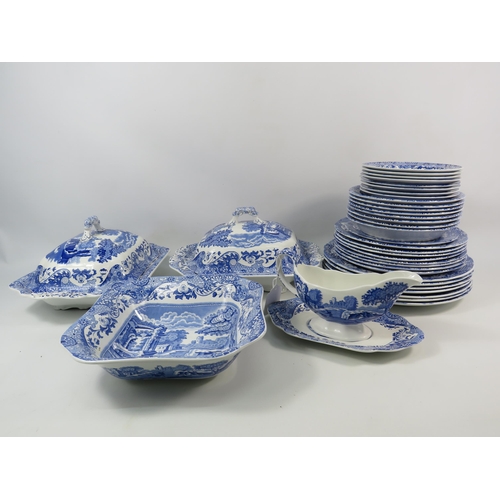 127 - Spode Blue Italian dinnerware including lidded tureens and plates etc, 37 pieces in total. ( one tur... 