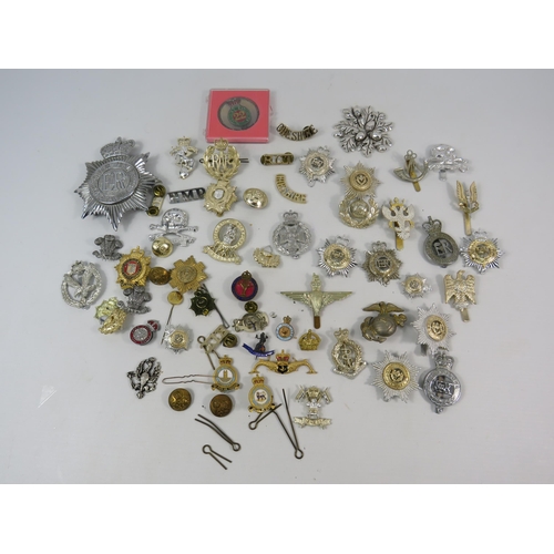 133 - Large selection of mainly reproduction military cap badges plus some enamel pin badges.