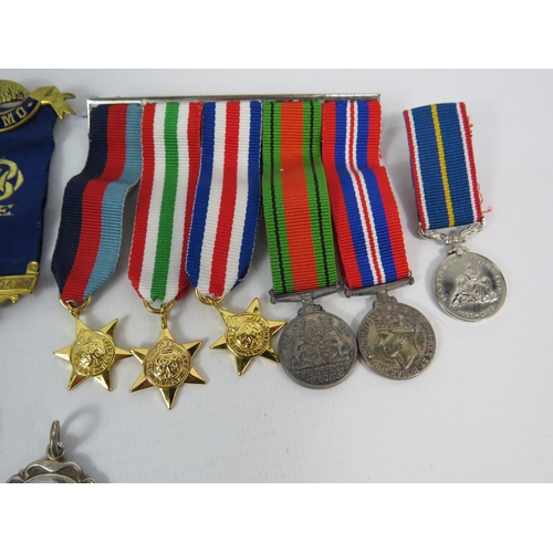 140 - Mixed lot to include RAOB Medals, Miniature military medals, and sterling silver fob.Total silver we... 