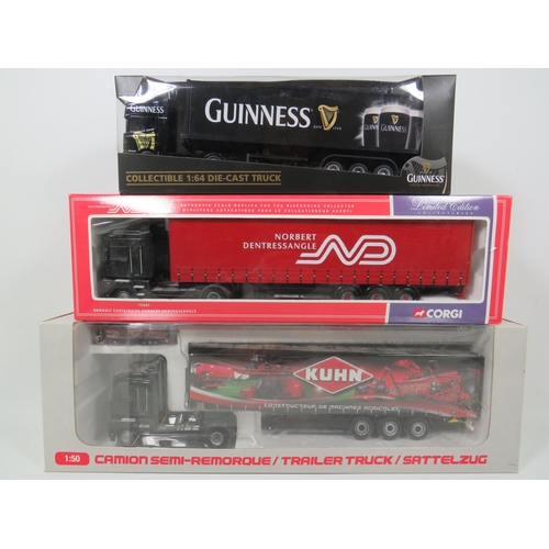 1022 - Corgi Die Cast 1:50 Scale Renault Magnum Artic, Renault Curtainsider plus a Guinness Artic. All boxe... 