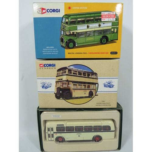 1027 - Three Corgi Die Cast models of Buses. All with original boxes. See photos.