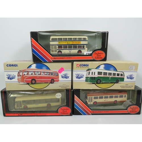 1028 - Five Die Cast Models of Buses, Two are Corgi Classics. All boxed in unused condition. See photos.