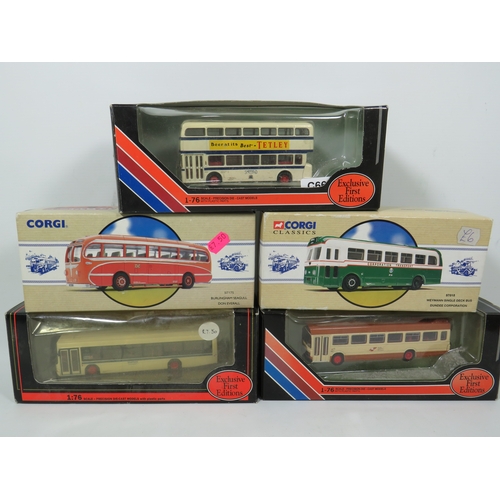 1028 - Five Die Cast Models of Buses, Two are Corgi Classics. All boxed in unused condition. See photos.