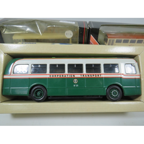 1028 - Five Die Cast Models of Buses, Two are Corgi Classics. All boxed in unused condition. See photos.