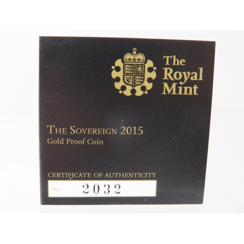 202 - Royal Mint 2015 Gold Proof Sovereign, Limited edition 2032/7,500, Comes complete with attractive Pol... 