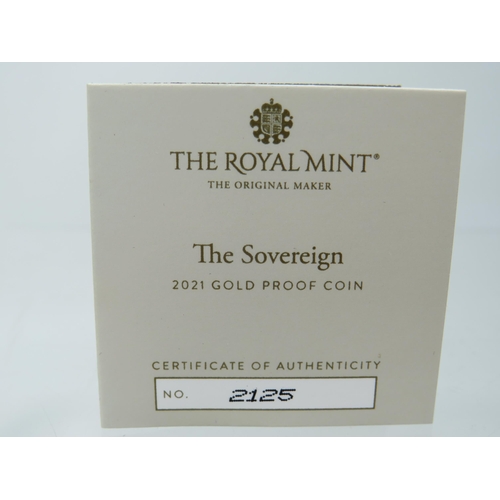 204 - Royal Mint 2021 Gold Proof Sovereign, Limited edition 2125/7995, Comes complete with attractive Poli... 