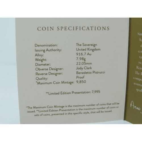 204 - Royal Mint 2021 Gold Proof Sovereign, Limited edition 2125/7995, Comes complete with attractive Poli... 