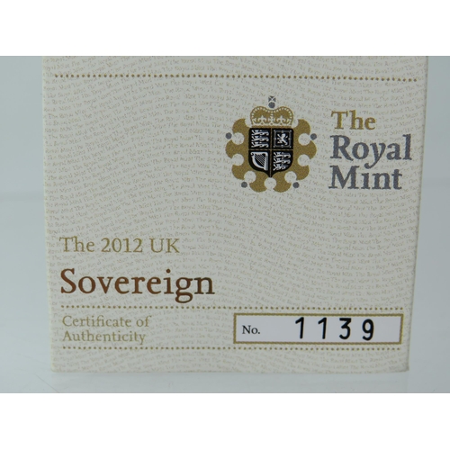 208 - Royal Mint 2012 Gold Proof Sovereign, Limited edition 1139/5,500, Comes complete with attractive Pol... 