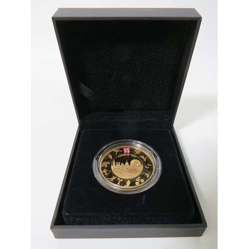 214 - Royal Mint 2012 Olympic Gold Plated, 925 Silver Proof Coin with original box, COA and outer