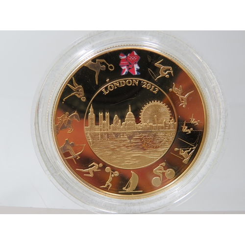 214 - Royal Mint 2012 Olympic Gold Plated, 925 Silver Proof Coin with original box, COA and outer