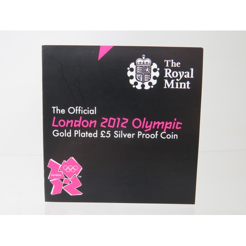 214 - Royal Mint 2012 Olympic Gold Plated, 925 Silver Proof Coin with original box, COA and outer