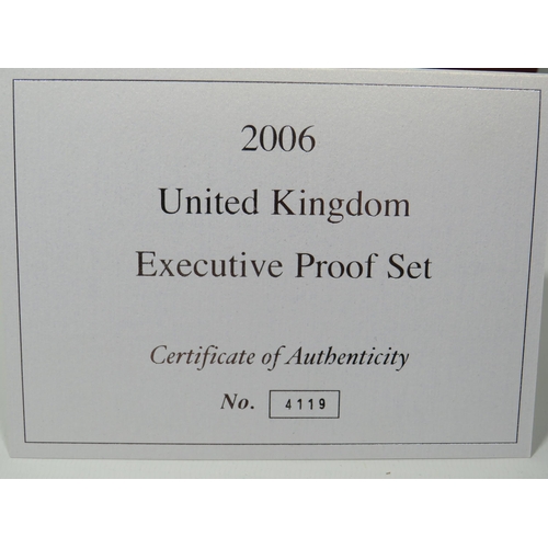 219 - Royal Mint 2006 UK Executive Proof Set. All coins set under perspex mount. Comes with COA and attrac... 