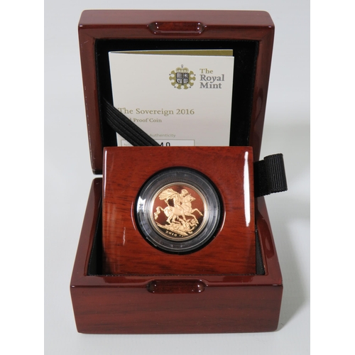 220 - Royal Mint 2016 Gold Proof Sovereign, Limited edition 2840/7,500, Comes complete with attractive Pol... 