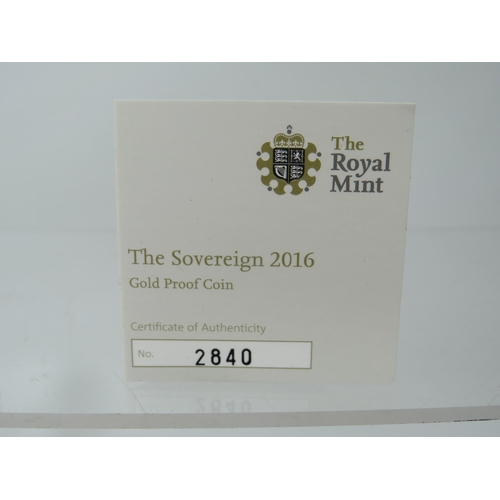 220 - Royal Mint 2016 Gold Proof Sovereign, Limited edition 2840/7,500, Comes complete with attractive Pol... 