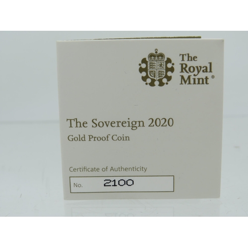 221 - Royal Mint 2020 Gold Proof Sovereign, Limited edition 2100/7,995, Comes complete with attractive Pol... 