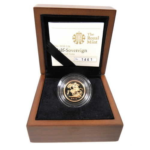 222 - Royal Mint 2010 Gold Proof Half Sovereign, Limited edition 1461/2,500, Comes complete with attractiv... 