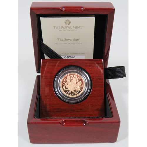 223 - Royal Mint 2022 Gold Proof Sovereign, Limited edition 09341/10,500, Comes complete with attractive P... 