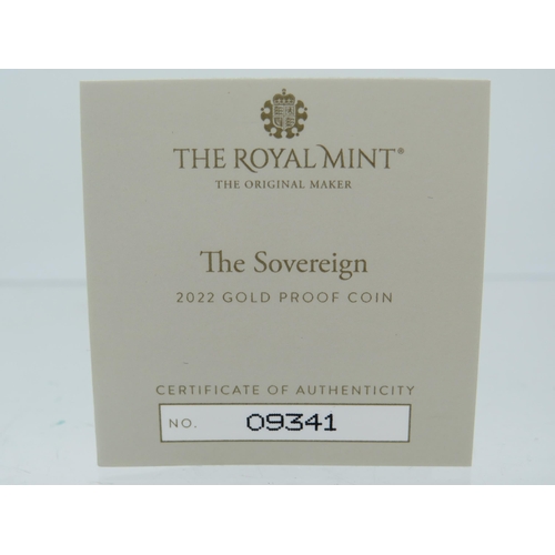 223 - Royal Mint 2022 Gold Proof Sovereign, Limited edition 09341/10,500, Comes complete with attractive P... 