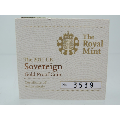 224 - Royal Mint 2011 Gold Proof Sovereign, Limited edition 3539/15,000 Comes complete with attractive Pol... 