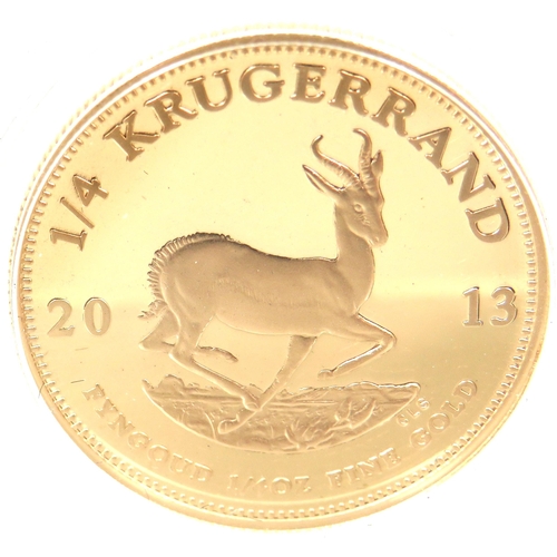 225 - Limited Edition (97/5,000) South African Mint 1/4 Oz 22ct Gold, Proof 2013 Krugerrand with original ... 