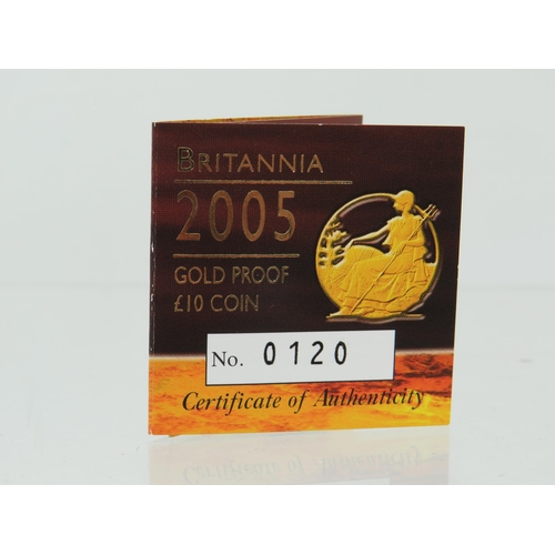 226 - Royal Mint 2005 Britannia Gold Proof �10 Coin with Original display box with coin set in a perspex h... 