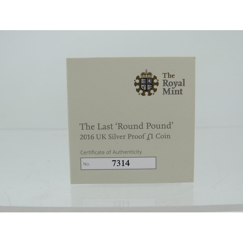 227 - Royal Mint 'The Last Round Pound'  2016 Silver Proof �1 Coin .  Ltd Edition 7314/7,500. Comes with o... 