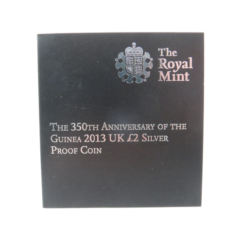 228 - Royal Mint, 350th Anniversary of the Guinea, 2013 UK �2 Silver Proof Coin.  Comes with Original Roya... 