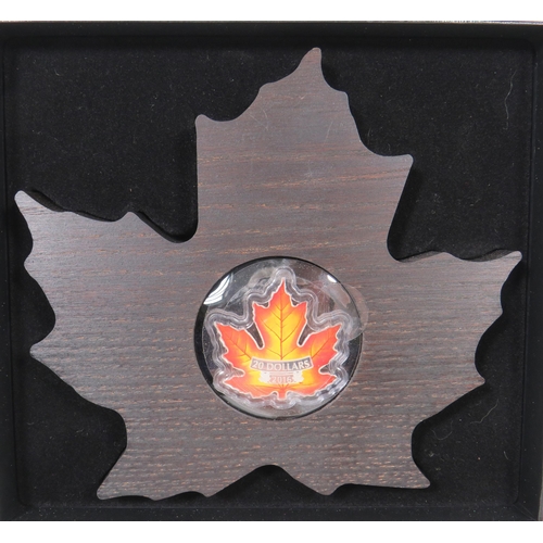 231 - Royal Canadian Mint, 2016 Twenty Dollar Maple leaf  shaped Coin. Made from 999.9 Silver and weighs 3... 