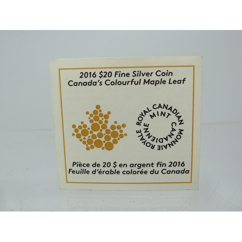 231 - Royal Canadian Mint, 2016 Twenty Dollar Maple leaf  shaped Coin. Made from 999.9 Silver and weighs 3... 