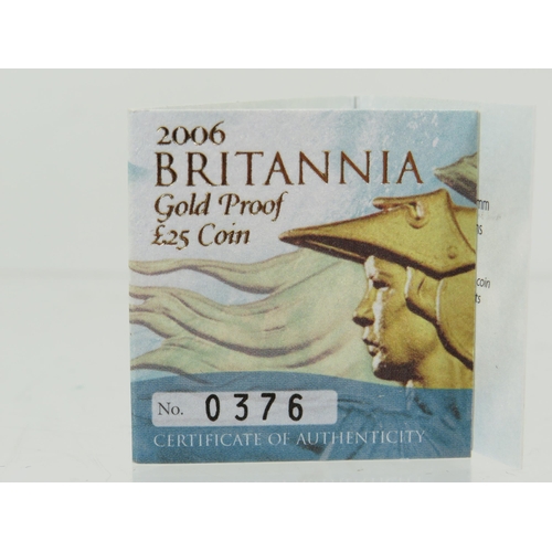 233 - Royal Mint 2006 Britannia Gold Proof �25 Coin, Limited edition number 0376/1,000. Comes with attract... 