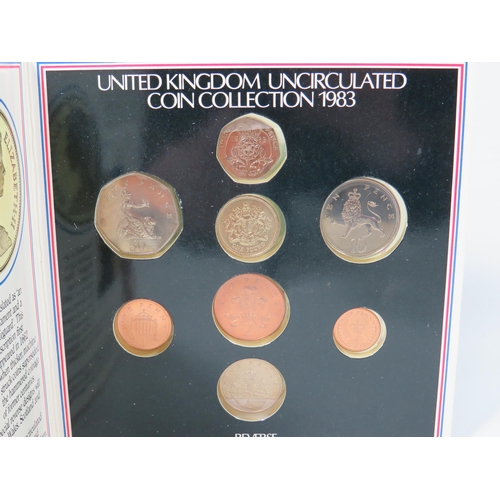 235 - United Kingdom 1983 Uncirculated Coin Collection with card and one pound note. Eight Coin Set  RM13.... 