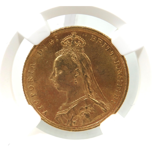 238 - 1893, Victoran Jubilee Full Sovereign. Australian mint mark. (Sidney) Encapsulated in perspex box in... 