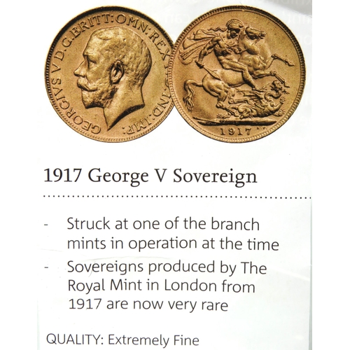 239 - 1917 George Vth Full Sovereign in Ex Fine Condition.   See photos   SV16. See photos