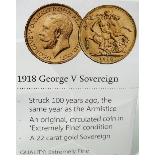 240 - 1918 George Vth Full Sovereign in Ex Fine Condition.   See photos   SV17. See photos