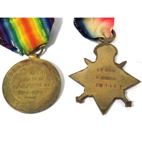 254 - WW1 1914-15 Star plus a Victory Medal . Both awarded to 11724 H. Horsman Royal Navy.  See photos.