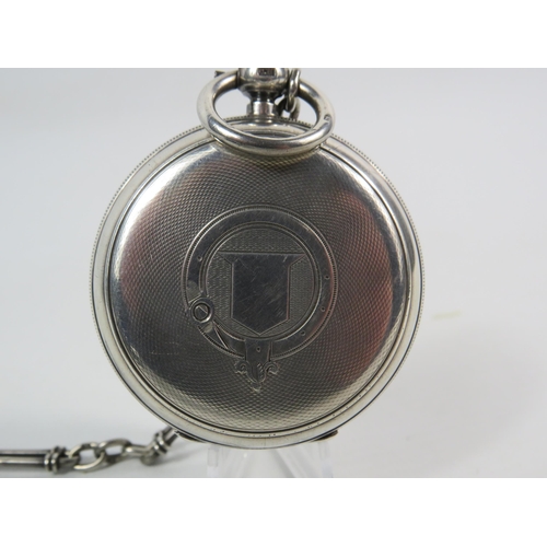 141 - S Child, Chester 1897 sterling silver pocket watch with blank catouche and chain with key in running... 