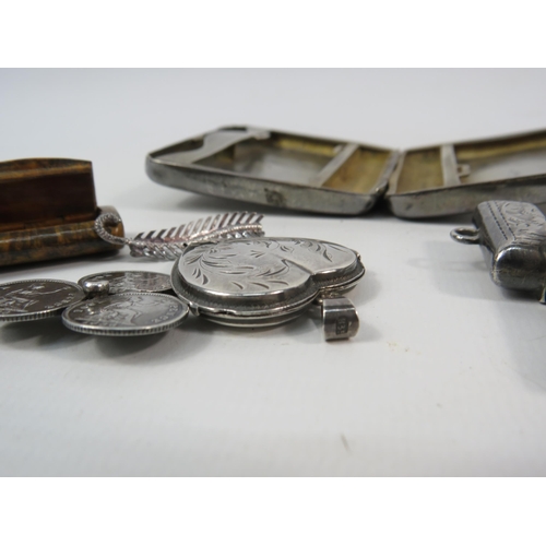 151 - Mixed sterling silver lot to include cigarette case, vesta etc plus a 835 silver locket and bakelite... 