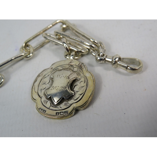 154 - 1930s Sterling silver Churchill style watch chain with fob, 10