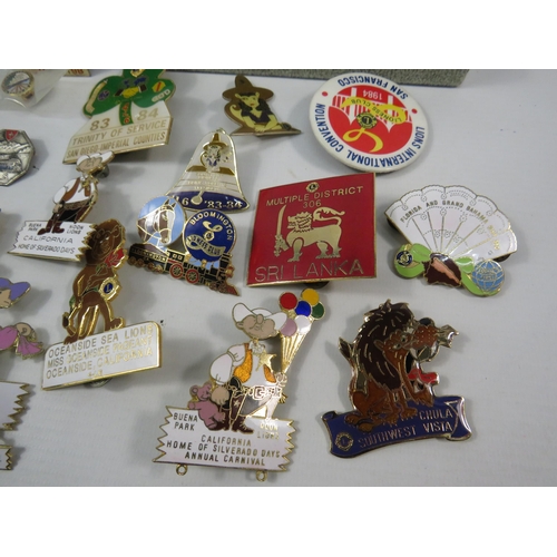 157 - Large selection of Lions & Lioness club enamel pin badges etc.